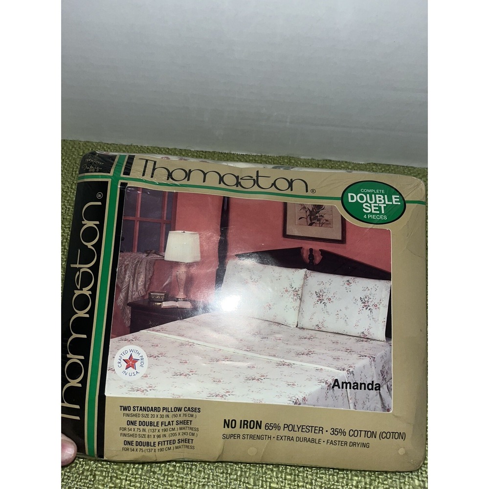 vintage‎ 4 Pc Thomaston Double  Sheet Set Cream Floral  Pillow Cases New Amanda